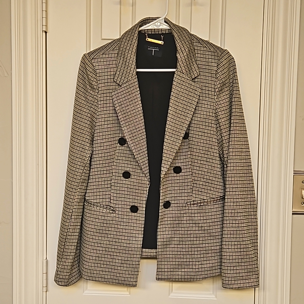 EUC Tahari Houndstooth Open Front Blazer Sz 6